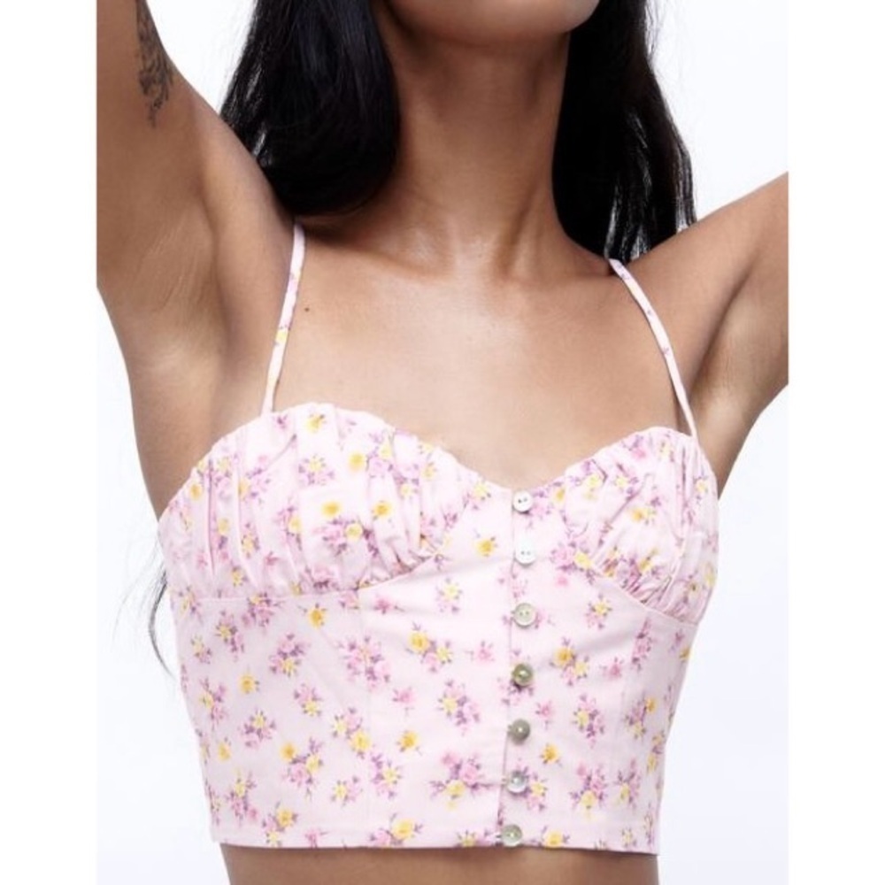 NEW ZARA Printed Crop Top in Mauve Floral